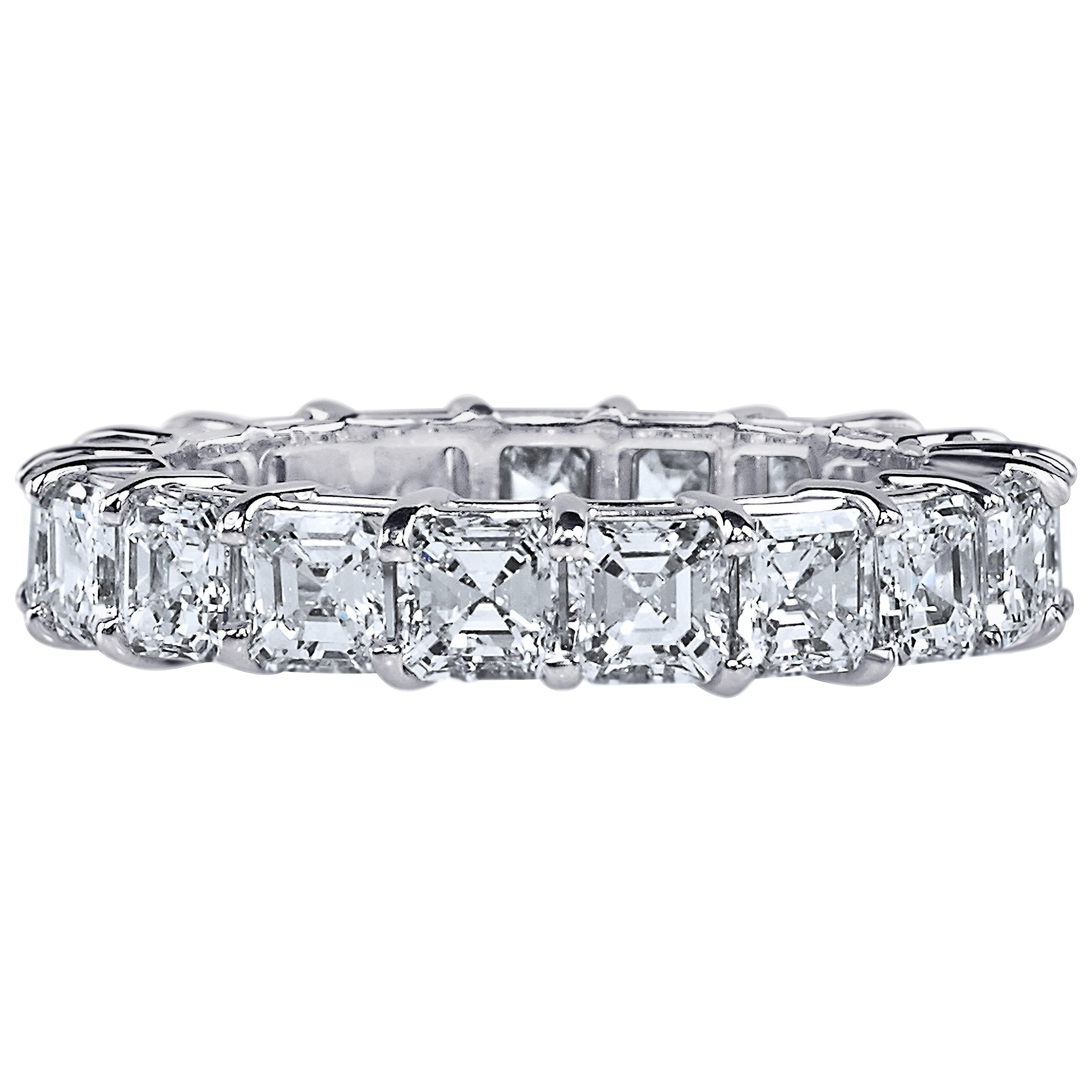 Asher Cut Platinum GIA Certified 4 Carat Diamond Ring Eternity Band