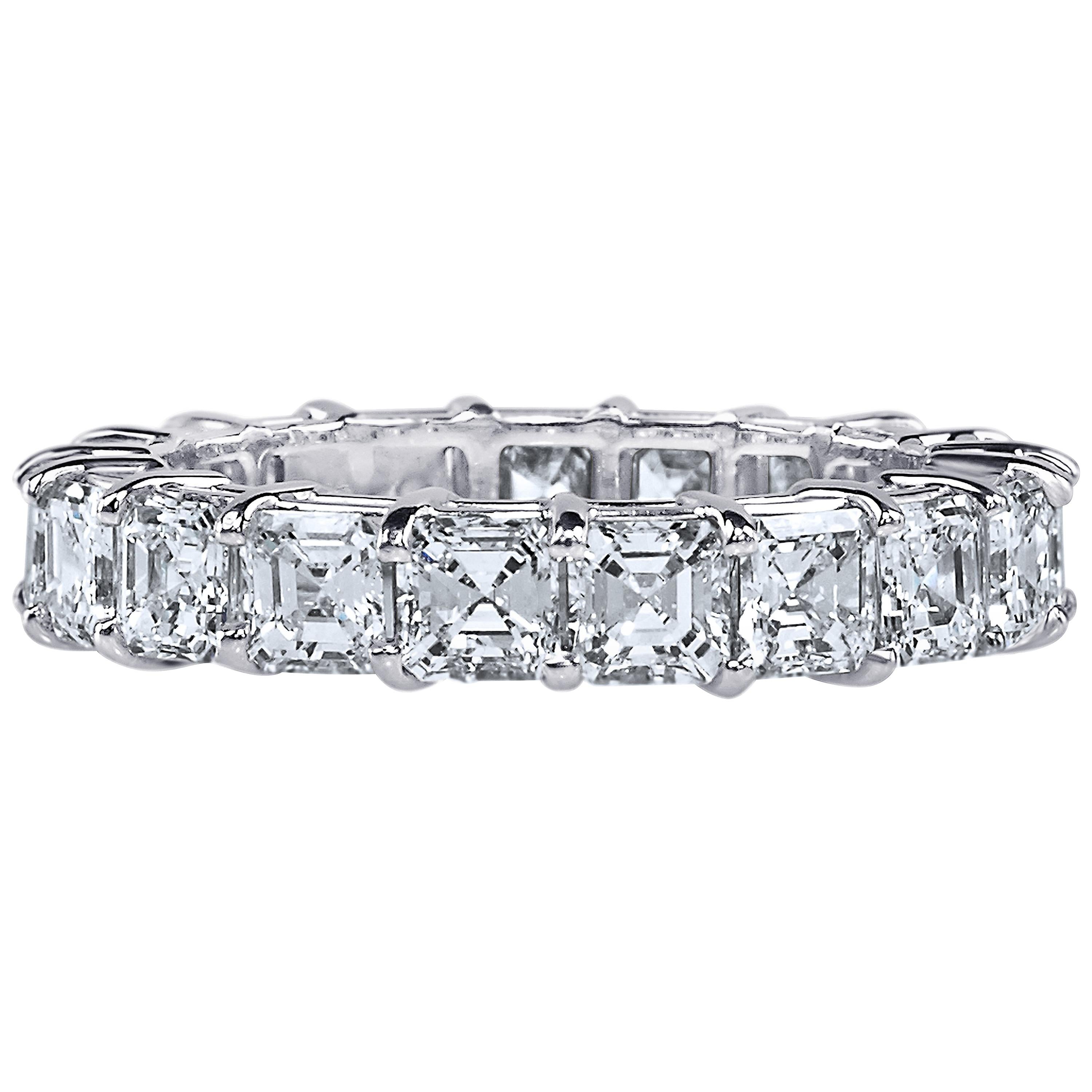 Asher Cut Platinum GIA Certified 4 Carat Diamond Ring Eternity Band 