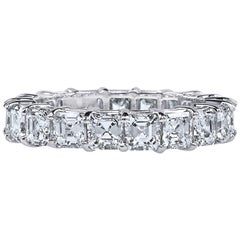 Anillo de eternidad con diamantes de 4 quilates, corte Asher, certificado GIA, en platino