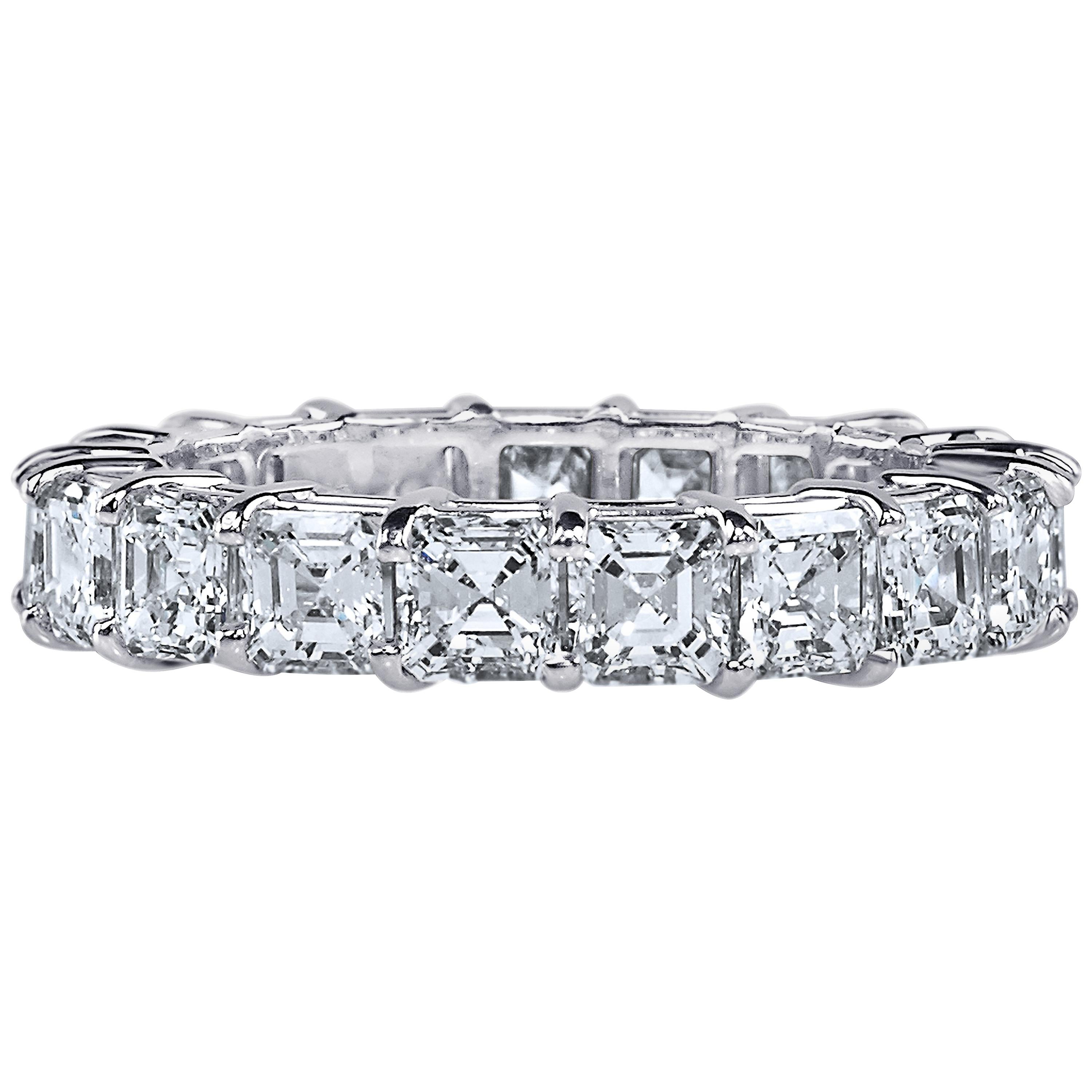 Asher Cut Platinum GIA Certified 5 Carat Diamond Ring Eternity Band  For Sale