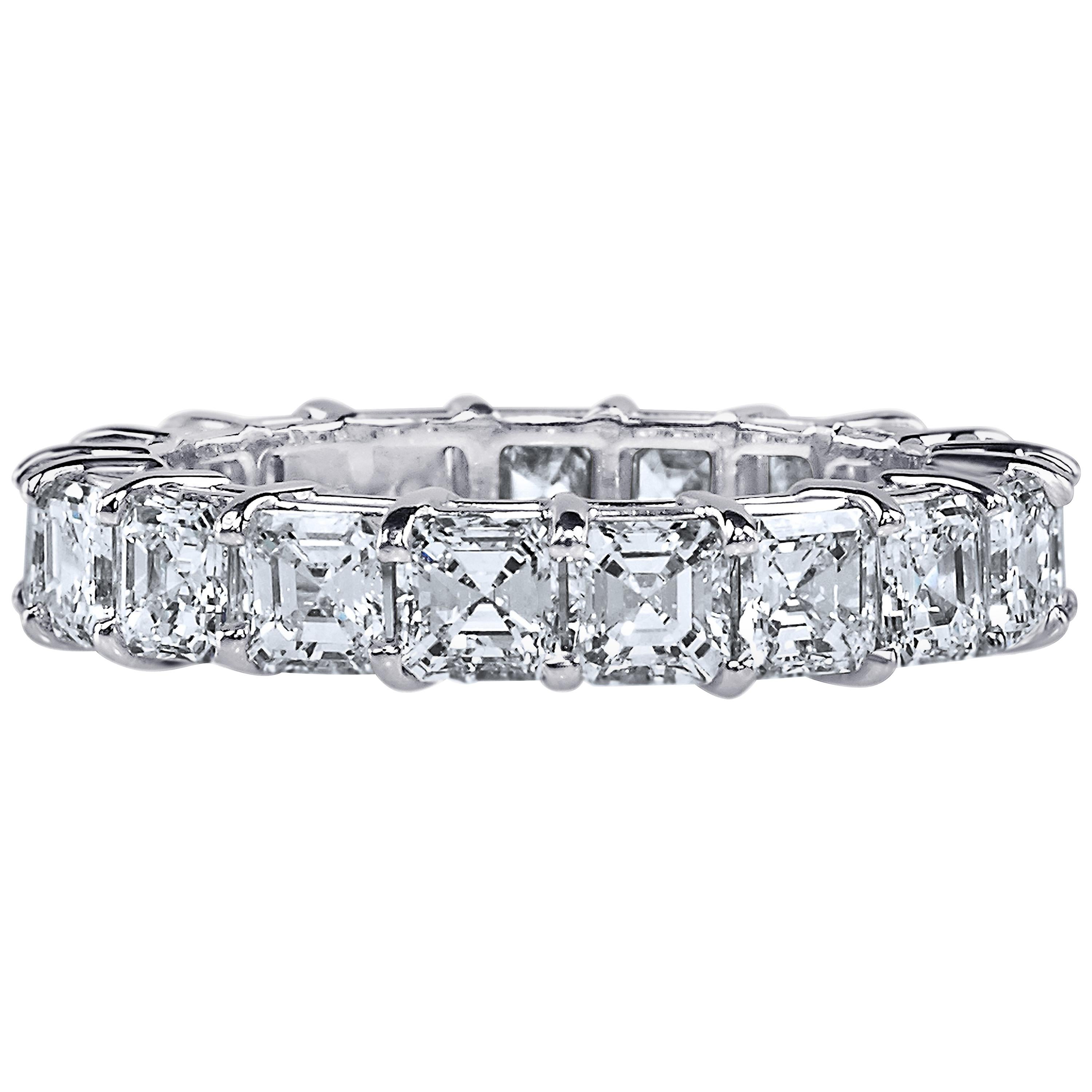 Asher Cut Platinum GIA Certified 5 Carat Diamond Ring Eternity Band  For Sale