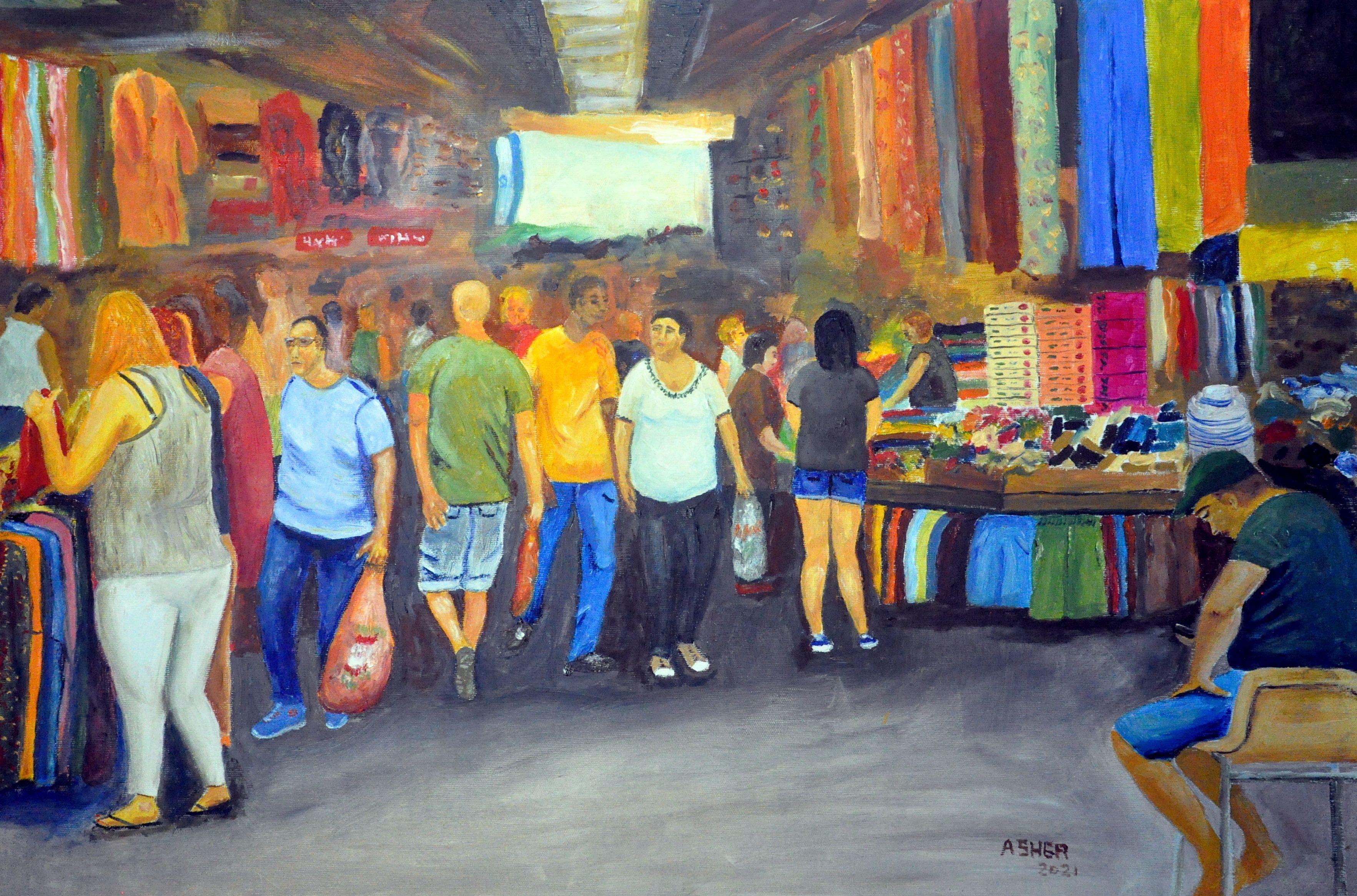 Mercato 2021, Pittura, Olio su tela - Painting di Asher Topel
