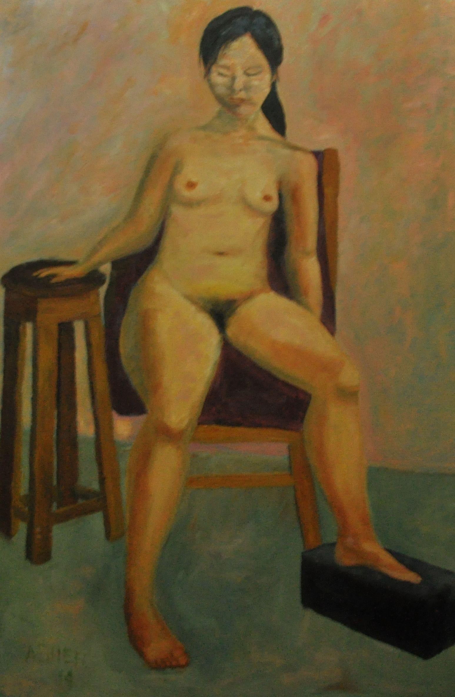 Asher Topel Nude Painting – OLGA, Gemälde, Öl auf Leinwand