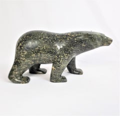 Ashevak Adla Signed Inuit Canadian Hand-Carved Stone Walking Bear Sculpture