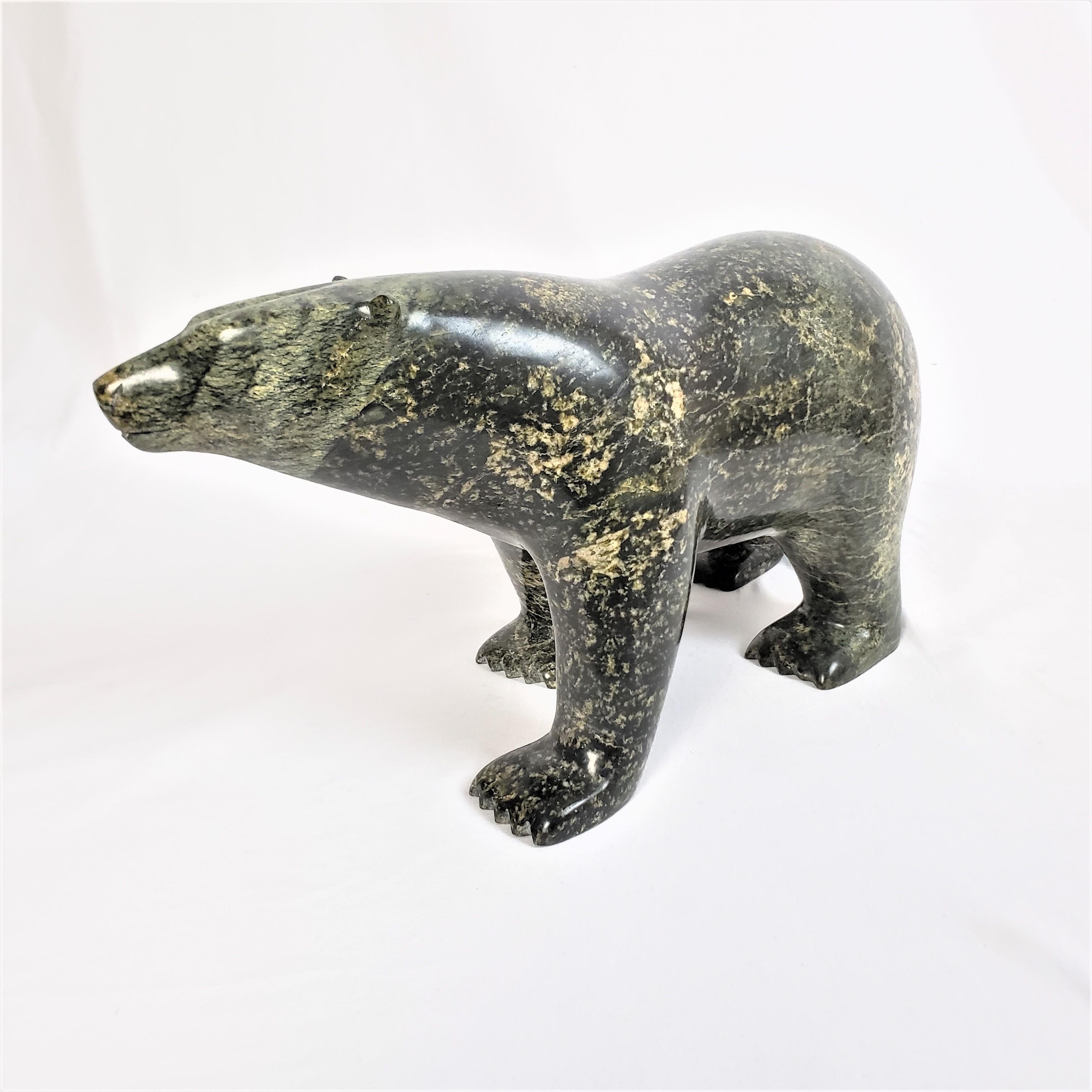 Ashevak Adla Signed Inuit Canadian Hand-Carved Stone Walking Bear Sculpture In Good Condition In Hamilton, Ontario