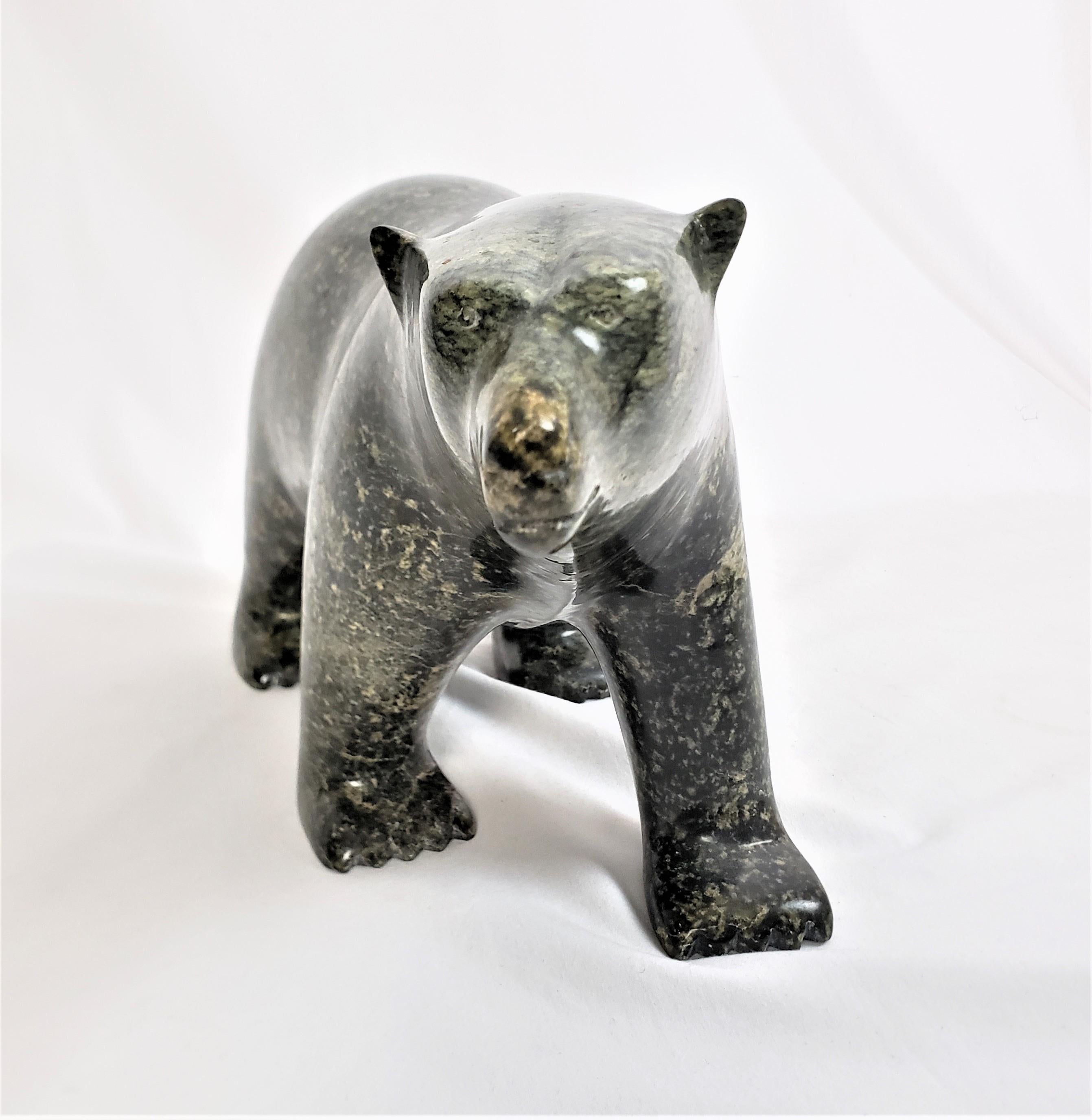 20th Century Ashevak Adla Signed Inuit Canadian Hand-Carved Stone Walking Bear Sculpture