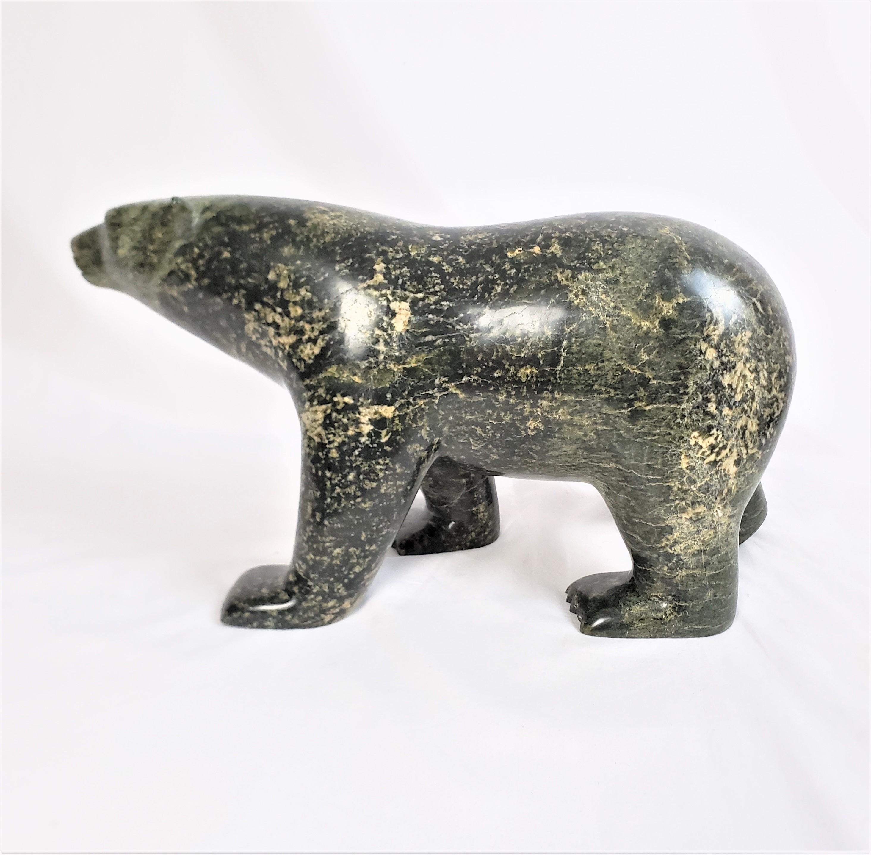 Serpentine Ashevak Adla Signed Inuit Canadian Hand-Carved Stone Walking Bear Sculpture