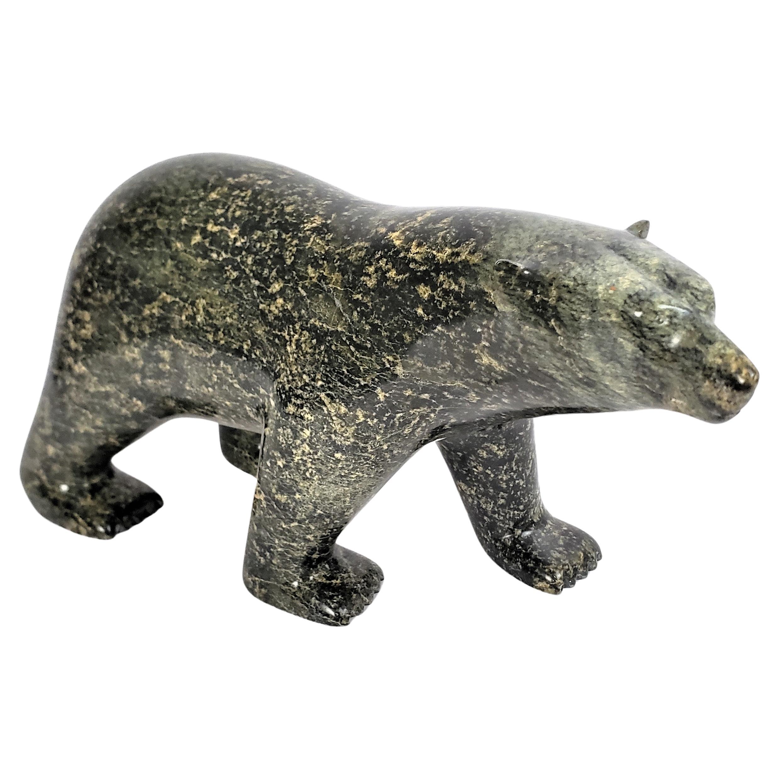 Ashevak Adla Signed Inuit Canadian Hand-Carved Stone Walking Bear Sculpture
