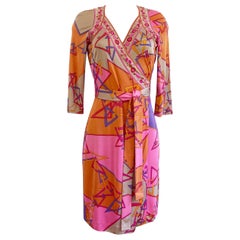 Pink Orange Mixed Fusion Print FLORA KUN Silk Wrap Dress NWT