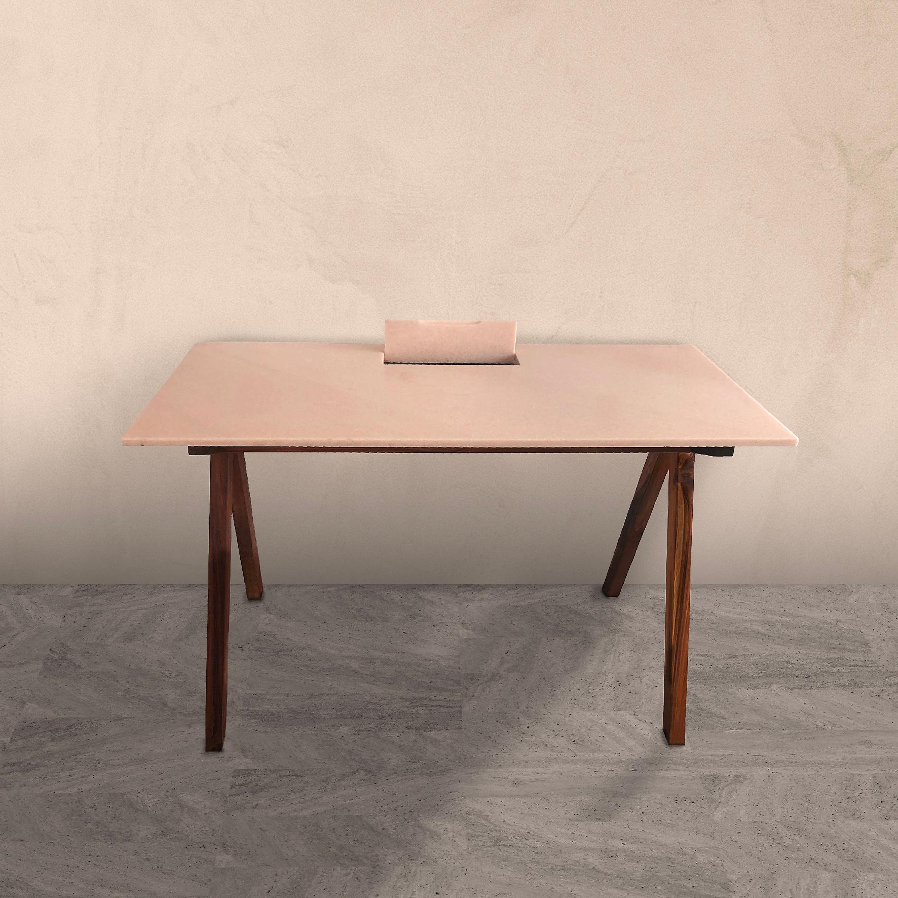 French Ashiana, a Marble and Wood Desk, Design by Matang and Natasha Sumant For Sale