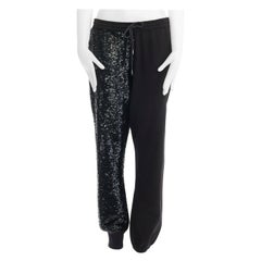 Ashish pantaloni neri in jersey di cotone con coulisse e paillettes S 30".