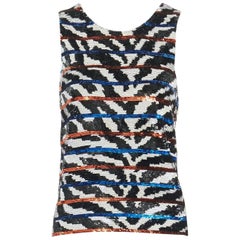 ASHISH black white horizontal stripe sequins embellished boxy tank top XS