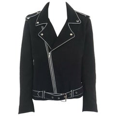 ASHISH black wool silver reflective trimming oversized zip up biker jacket XS