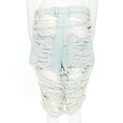 ASHISH blue denim jeans shredded distressed mid ruched natural washed cropped M