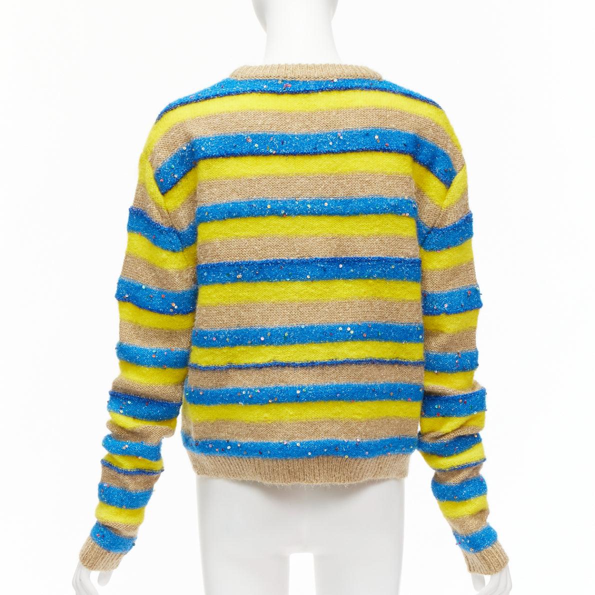 Women's ASHISH brown yellow blue striped mixed sequins lurex knitted sweater top XS For Sale