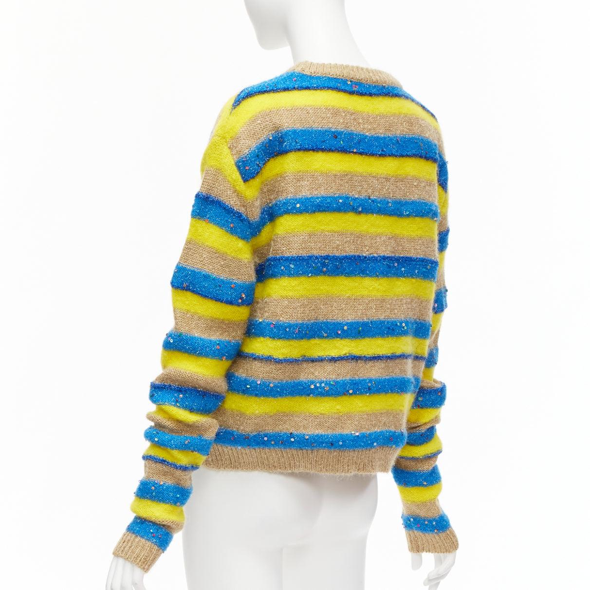 ASHISH brown yellow blue striped mixed sequins lurex knitted sweater top XS For Sale 1