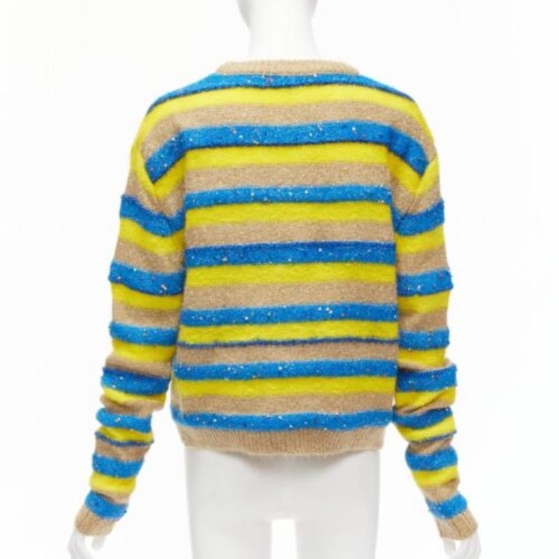Pull-over en maille lurex à rayures mélangées et paillettes, marron, jaune et bleu, Ashish  XS Pour femmes en vente