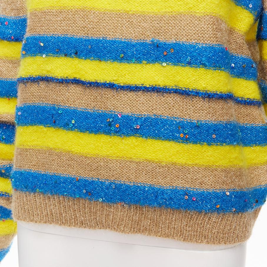 ASHISH brown yellow blue striped mixed sequins lurex knitted sweater top XS For Sale 2