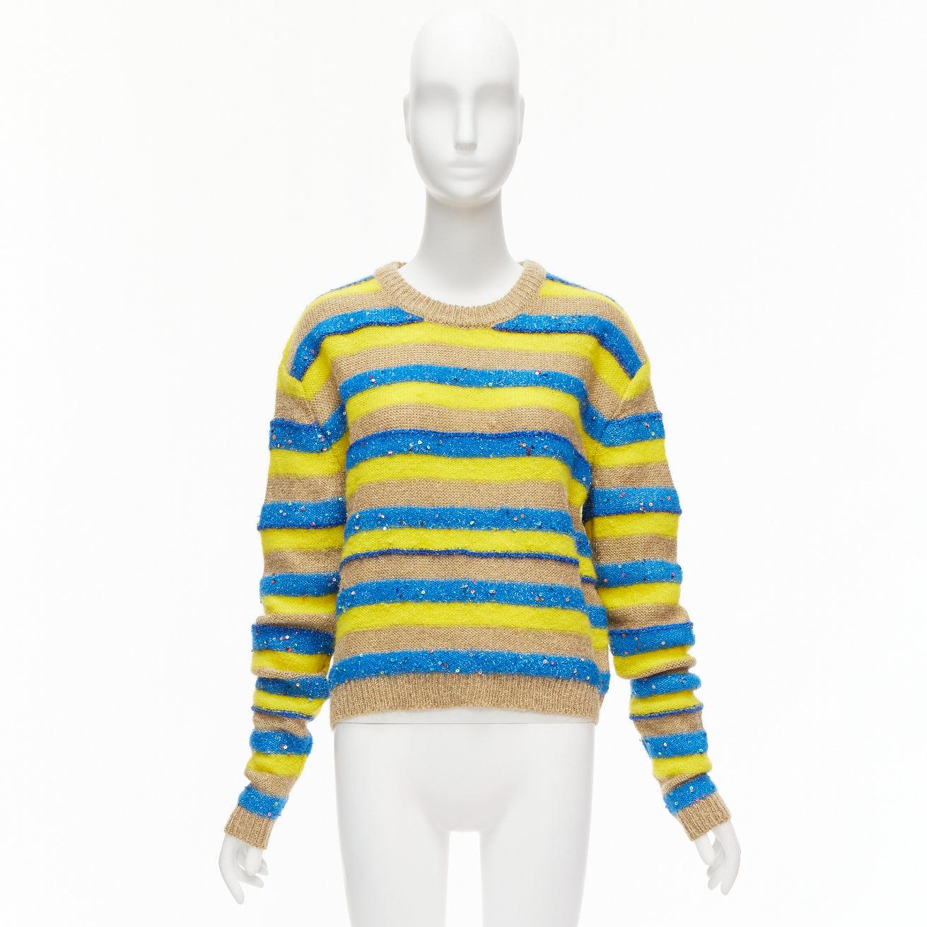 ASHISH brown yellow blue striped mixed sequins lurex knitted sweater top XS For Sale 5