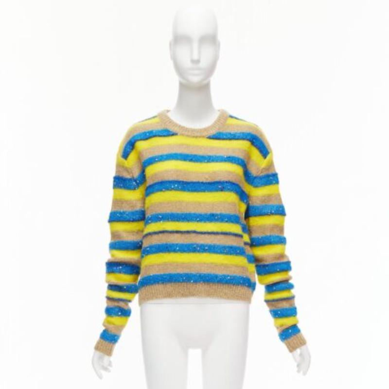 Pull-over en maille lurex à rayures mélangées et paillettes, marron, jaune et bleu, Ashish  XS en vente 4