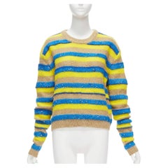 ASHISH braun gelb blau gestreift gemischte Pailletten Lurex Strickpullover Top XS
