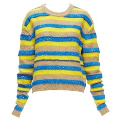 ASHISH marrón amarillo azul rayas mixto lentejuelas lurex jersey de punto top XS