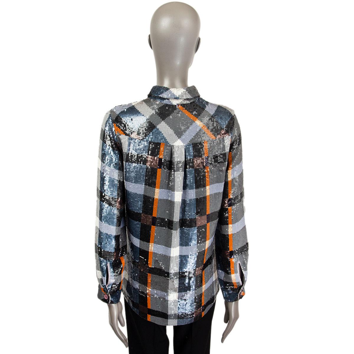 ASHISH grau orange blau Baumwolle SEQUIN PLAID Button-Up Shirt S im Zustand „Hervorragend“ in Zürich, CH