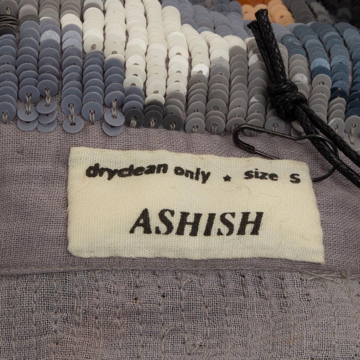 Gray ASHISH grey orange blue cotton SEQUIN PLAID Button-Up Shirt S