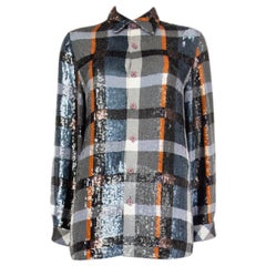 ASHISH grey orange blue cotton SEQUIN PLAID Button-Up Shirt S