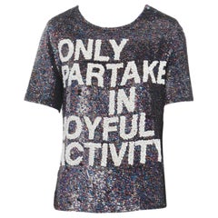 ASHISH iridescent blue sequins white bead embroidered slogan boxy top S