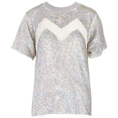ASHISH iridescent silver sequin white lace sweater top XS US0 UK6 IT38 FR34