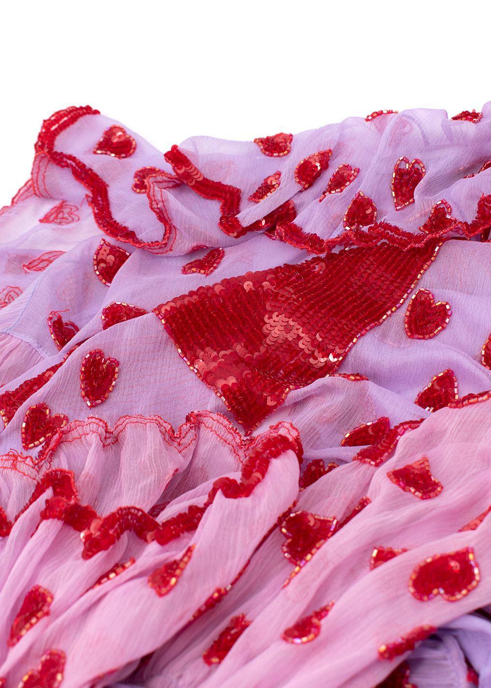 Ashish Lilac Silk Chiffon Heart Embellished Wrap Dress - US 8 2