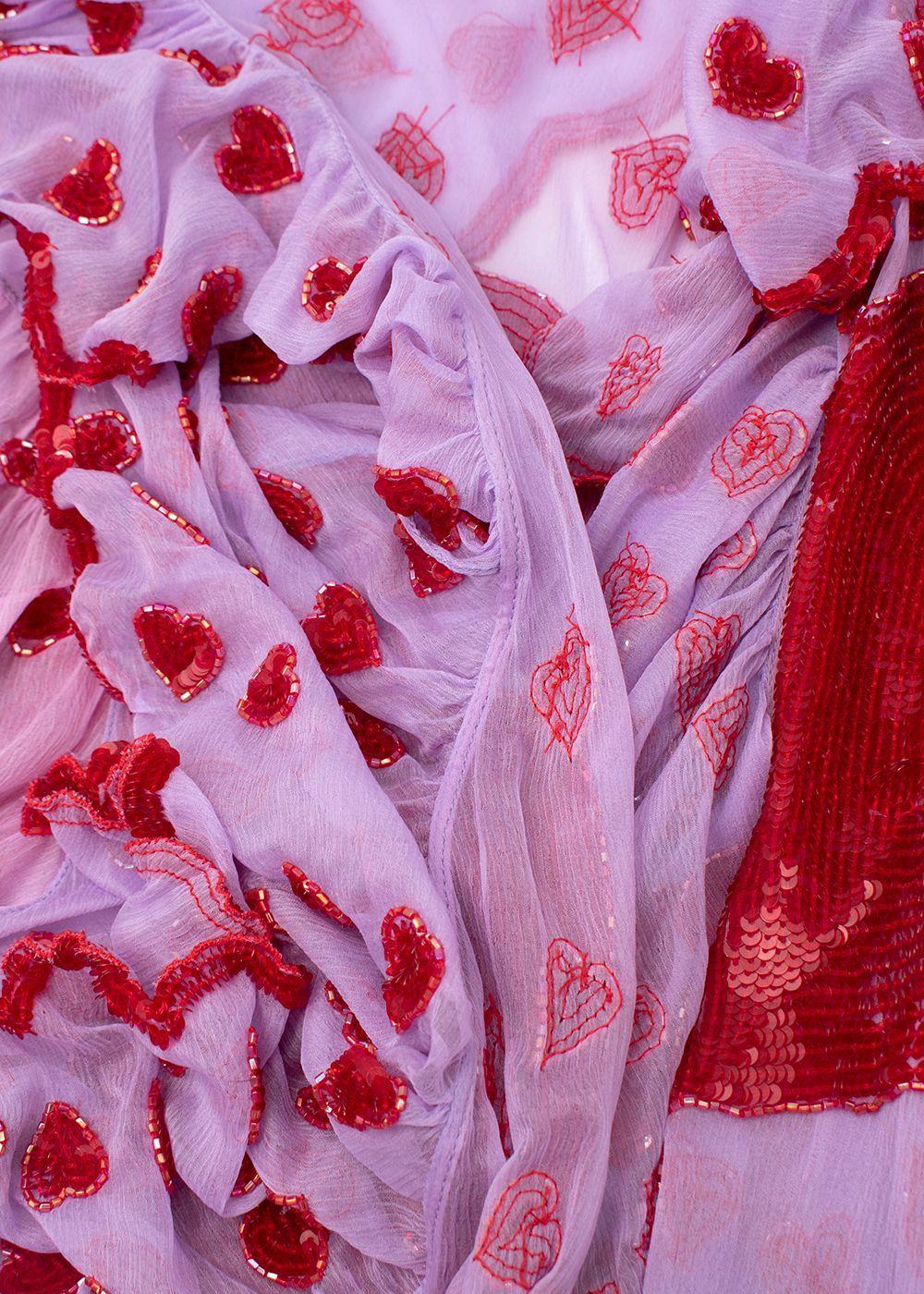 Purple Ashish Lilac Silk Chiffon Heart Embellished Wrap Dress - US 8