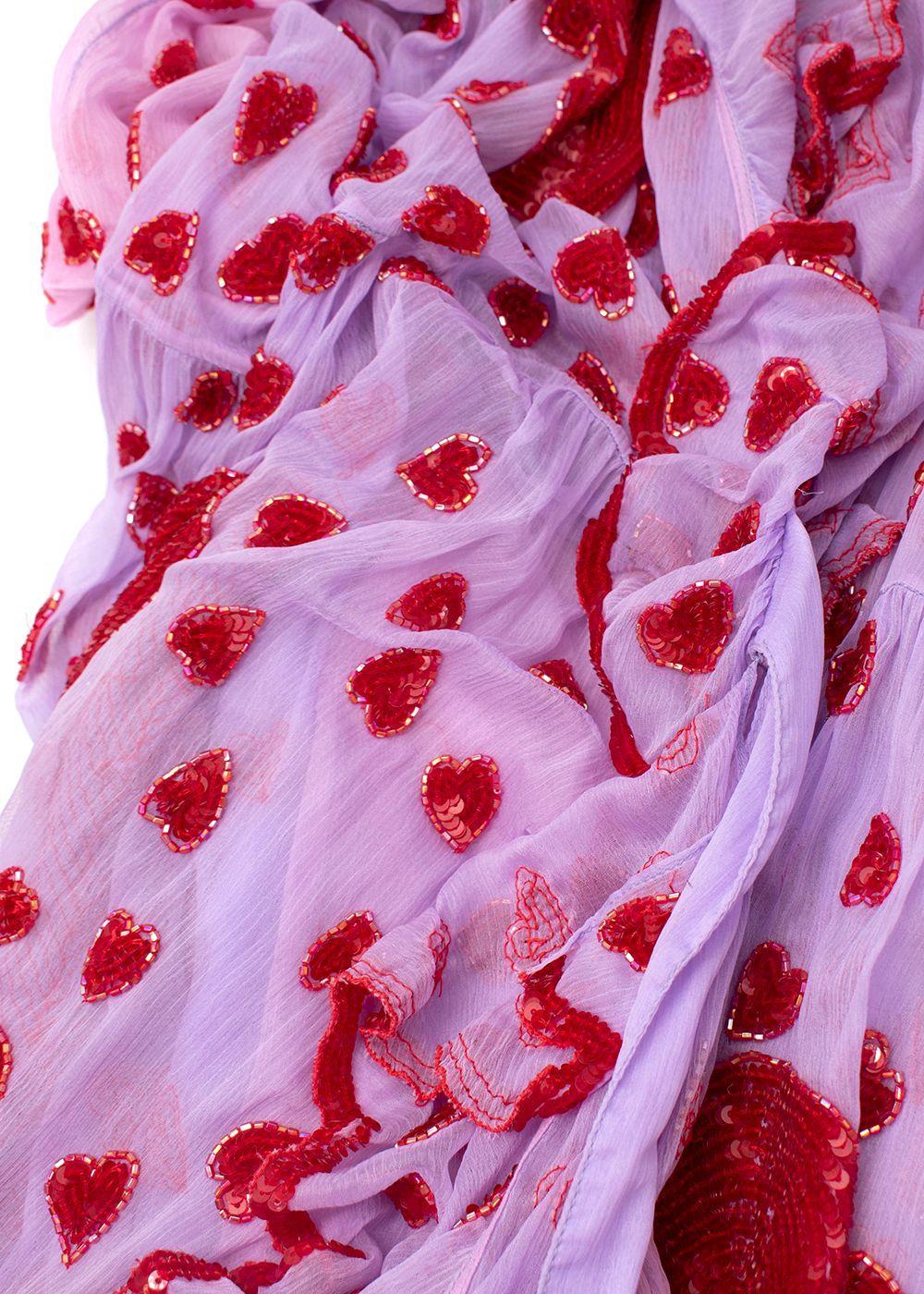 Ashish Lilac Silk Chiffon Heart Embellished Wrap Dress - US 8 In Excellent Condition In London, GB