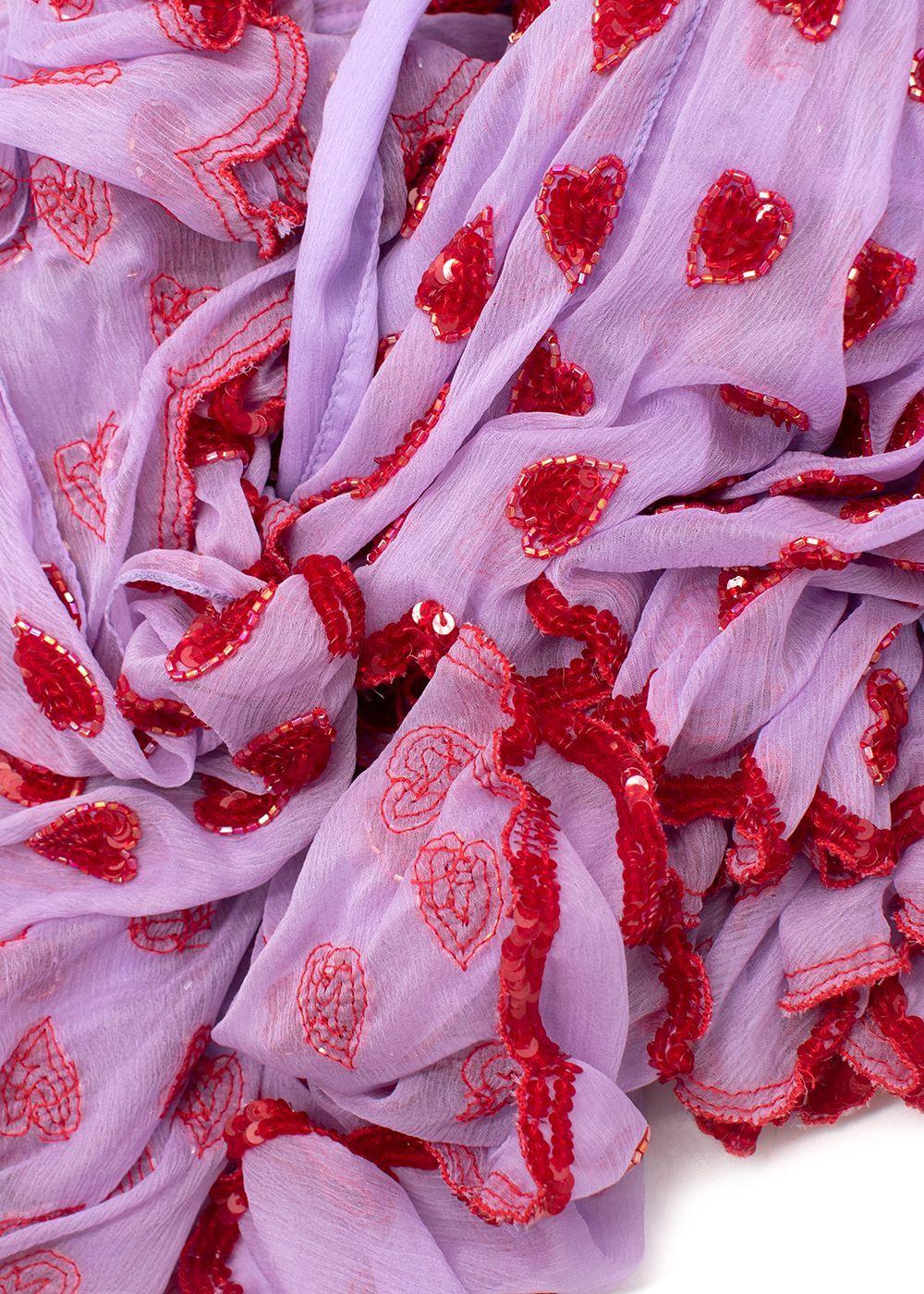 Women's Ashish Lilac Silk Chiffon Heart Embellished Wrap Dress - US 8