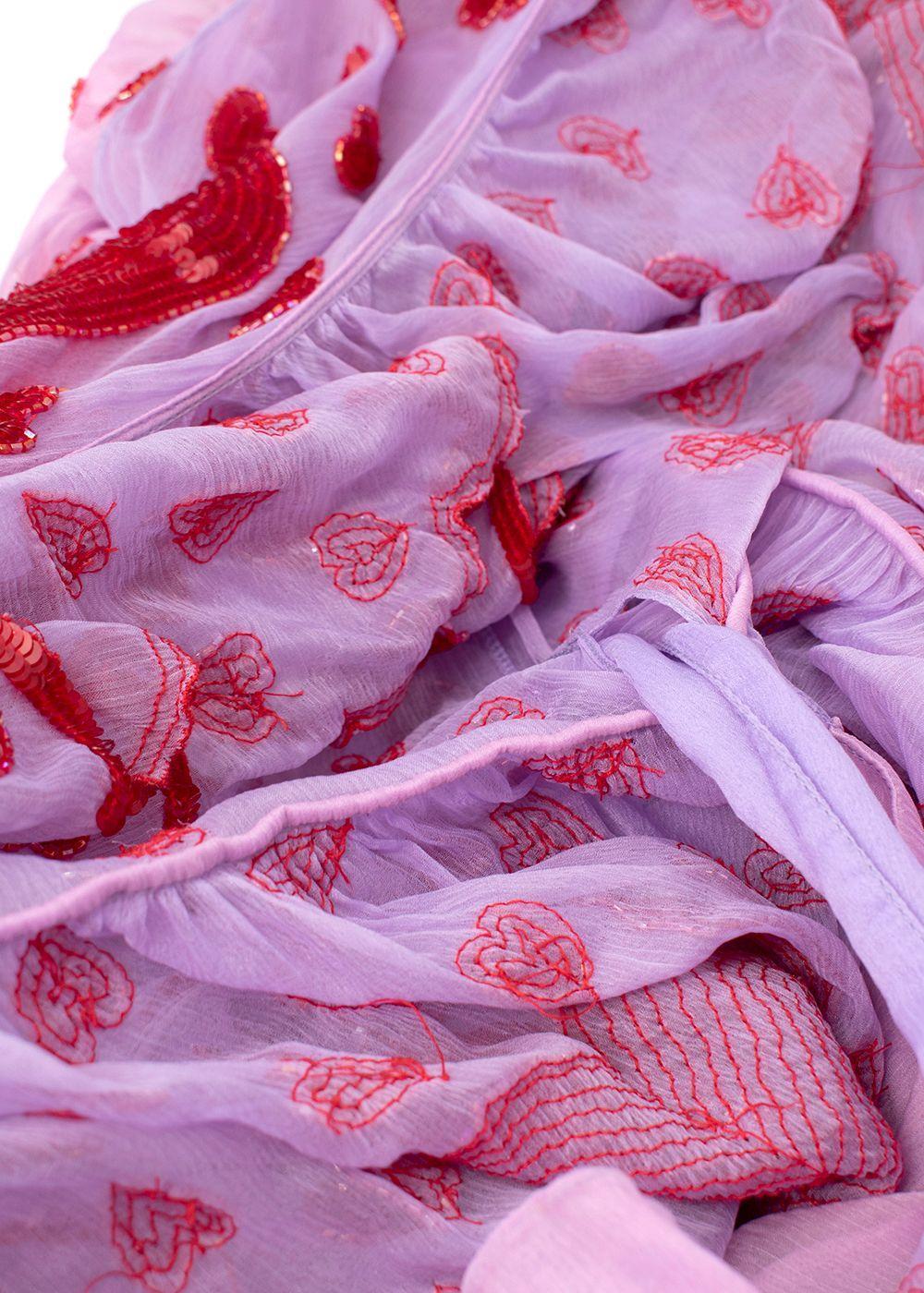 Ashish Lilac Silk Chiffon Heart Embellished Wrap Dress - US 8 1
