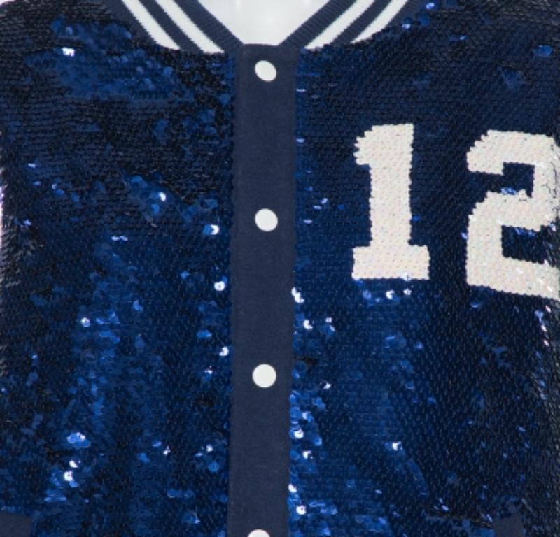 Ashish Navy Blue & White Sequin Embellished Button Front Jacket M In Excellent Condition For Sale In Dubai, Al Qouz 2