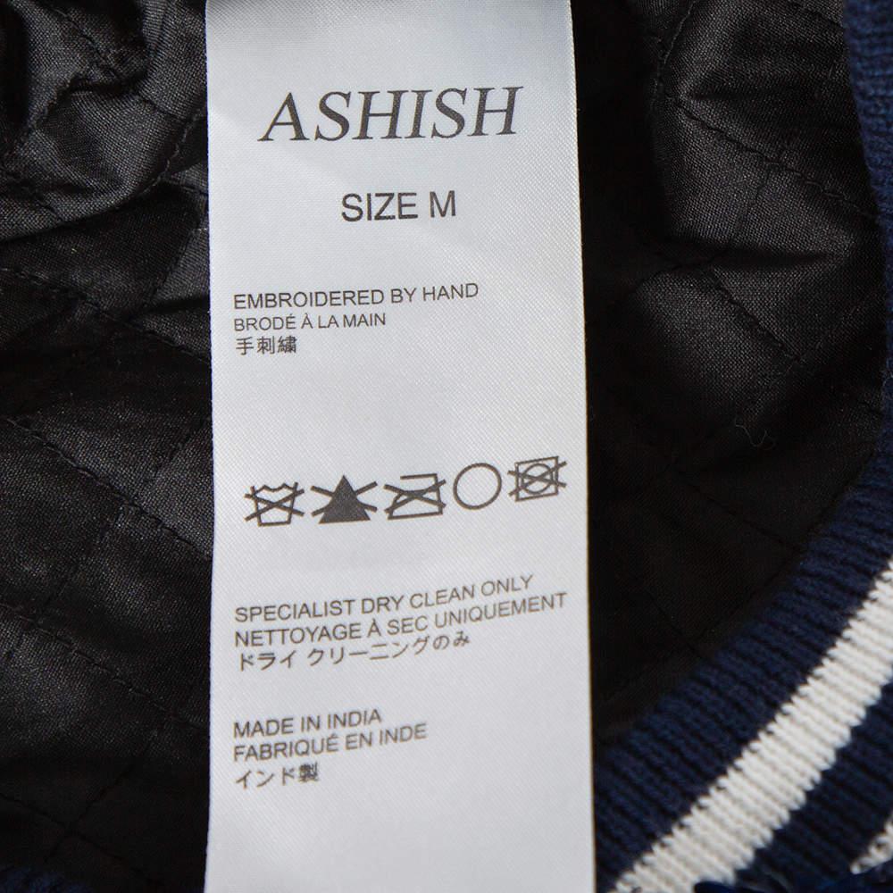 Ashish Navy Blue & White Sequin Embellished Button Front Jacket M In Excellent Condition For Sale In Dubai, Al Qouz 2