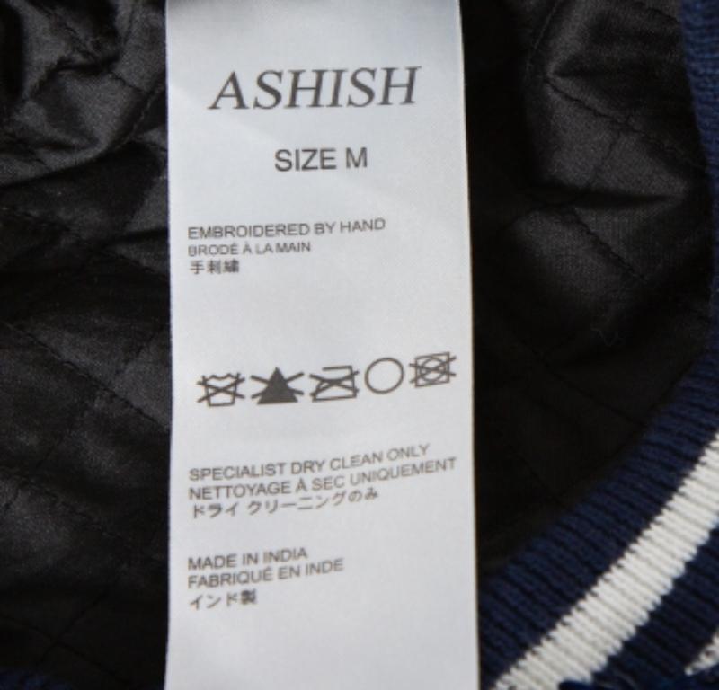Women's Ashish Navy Blue & White Sequin Embellished Button Front Jacket M For Sale