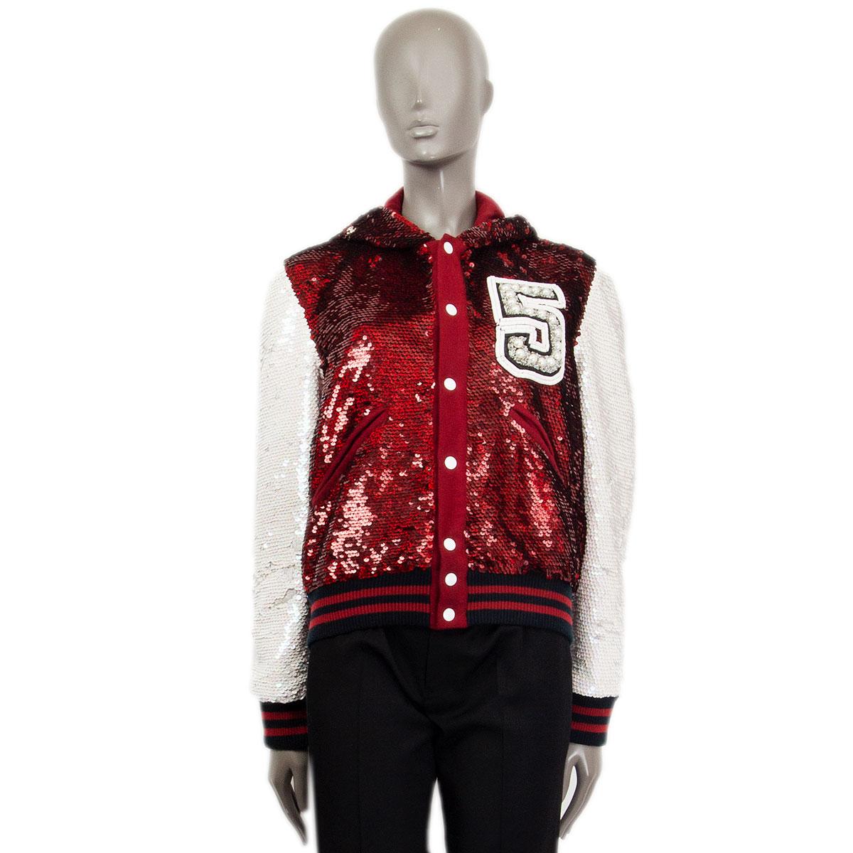 red and white bomber jacket