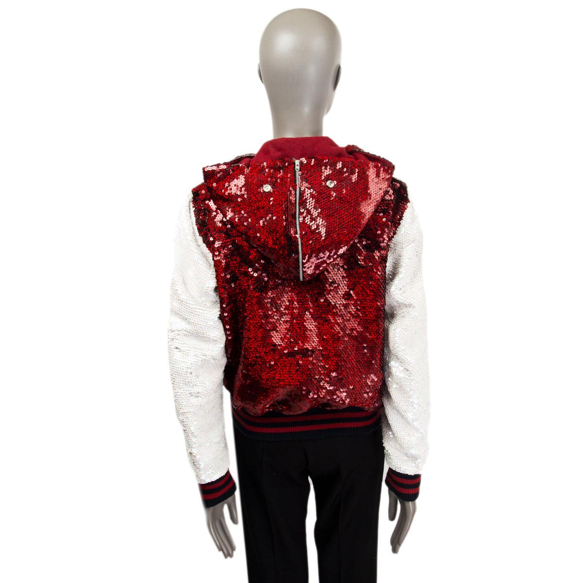 Brown ASHISH red & white SEQUIN EMBELLISHED Bomber Jacket XS For Sale