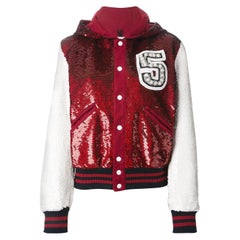 ASHISH red & white SEQUIN EMBELLISHED Bomber Jacket XS