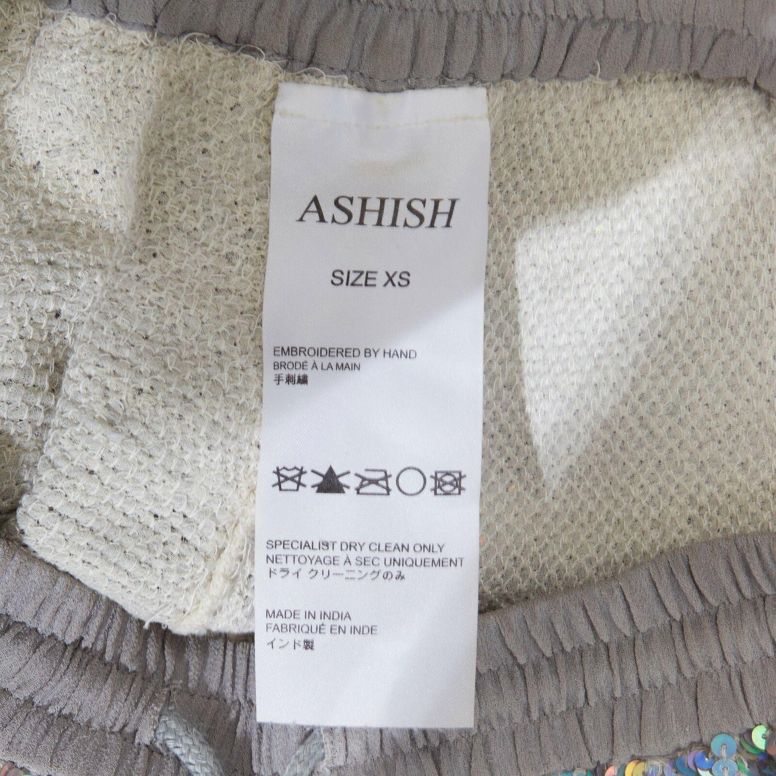 ASHISH silver iridescent sequins white lace hem drawstring cotton shorts XS 3