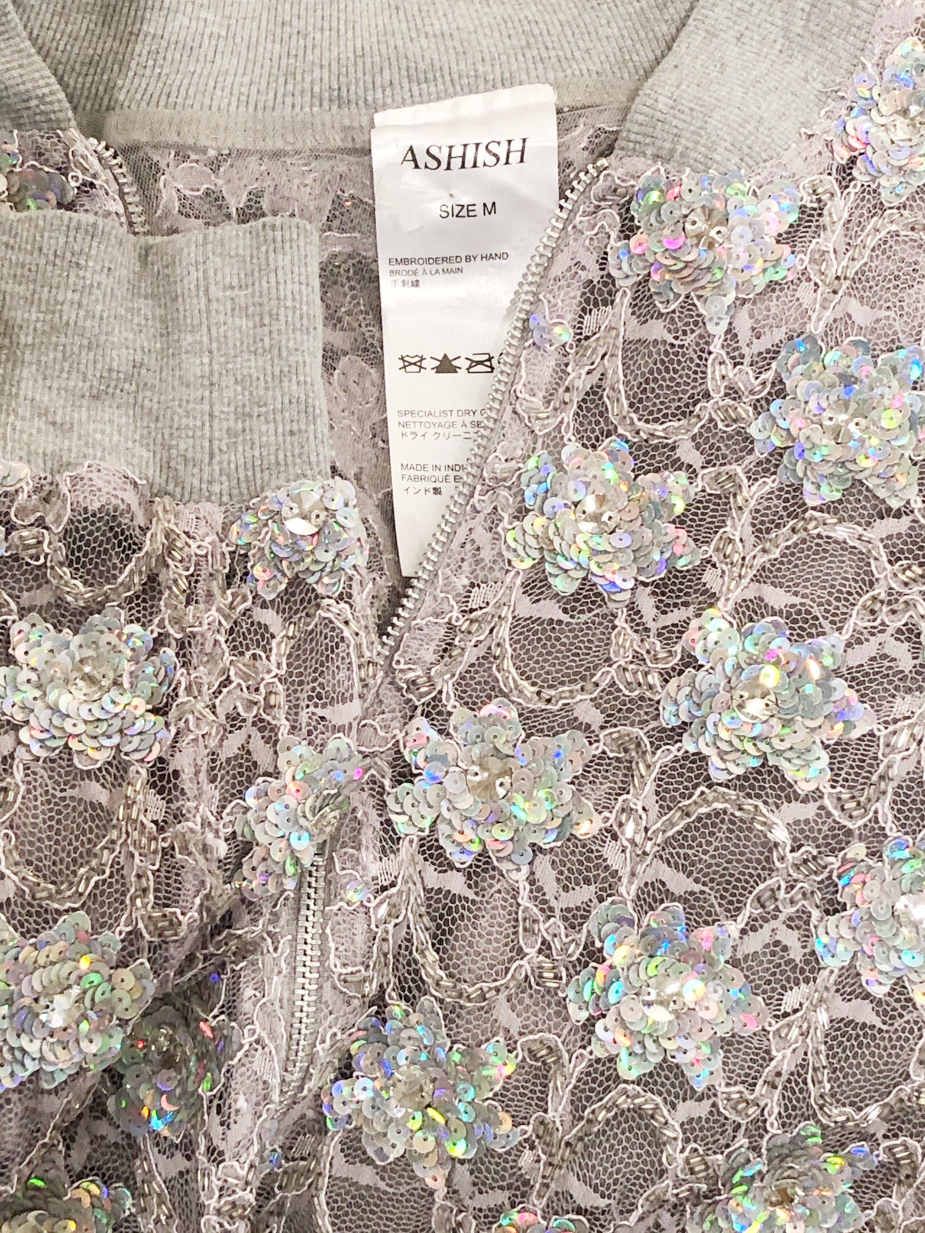 Ashish Silver Sequin Gray Lace Bomber Jacket - Never Worn In Excellent Condition In Gresham, OR