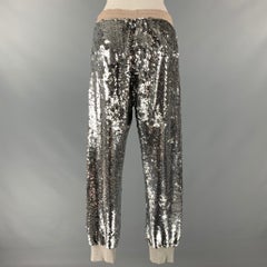 ASHISH Size M Silver Grey Silk Sequined Drawstring Dress Pants