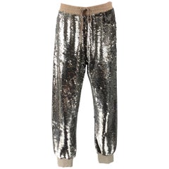 ASHISH Pantalones de vestir con cordón de seda con lentejuelas gris plateado talla M