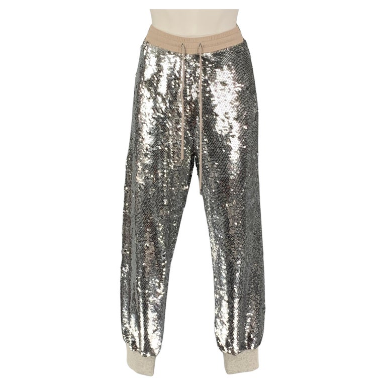 ASHISH Size M Silver Silk Drawstring Dress Pants For Sale at 1stDibs