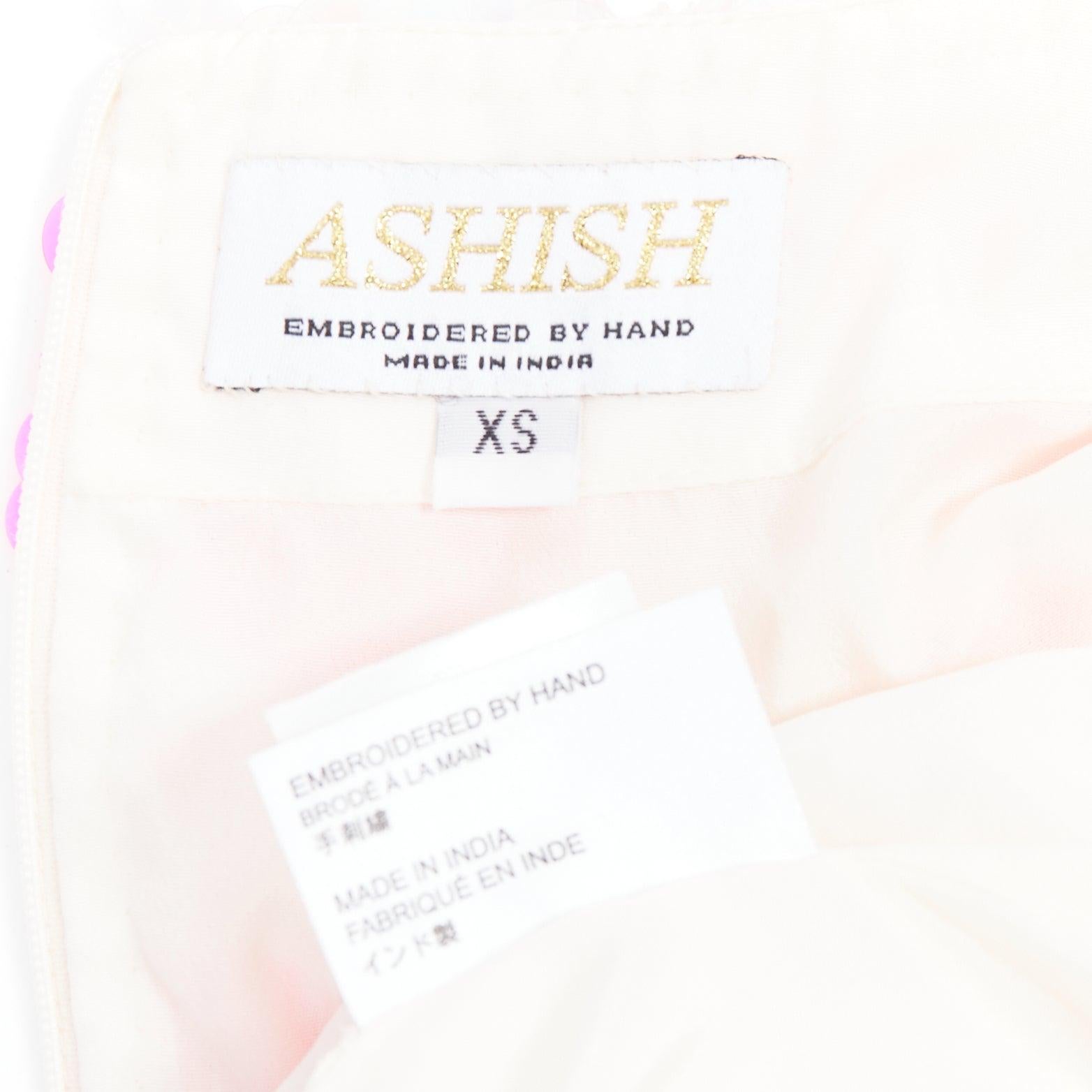 Ashish - Mini jupe à paillettes chevron blanc néon rose vif XS en vente 3