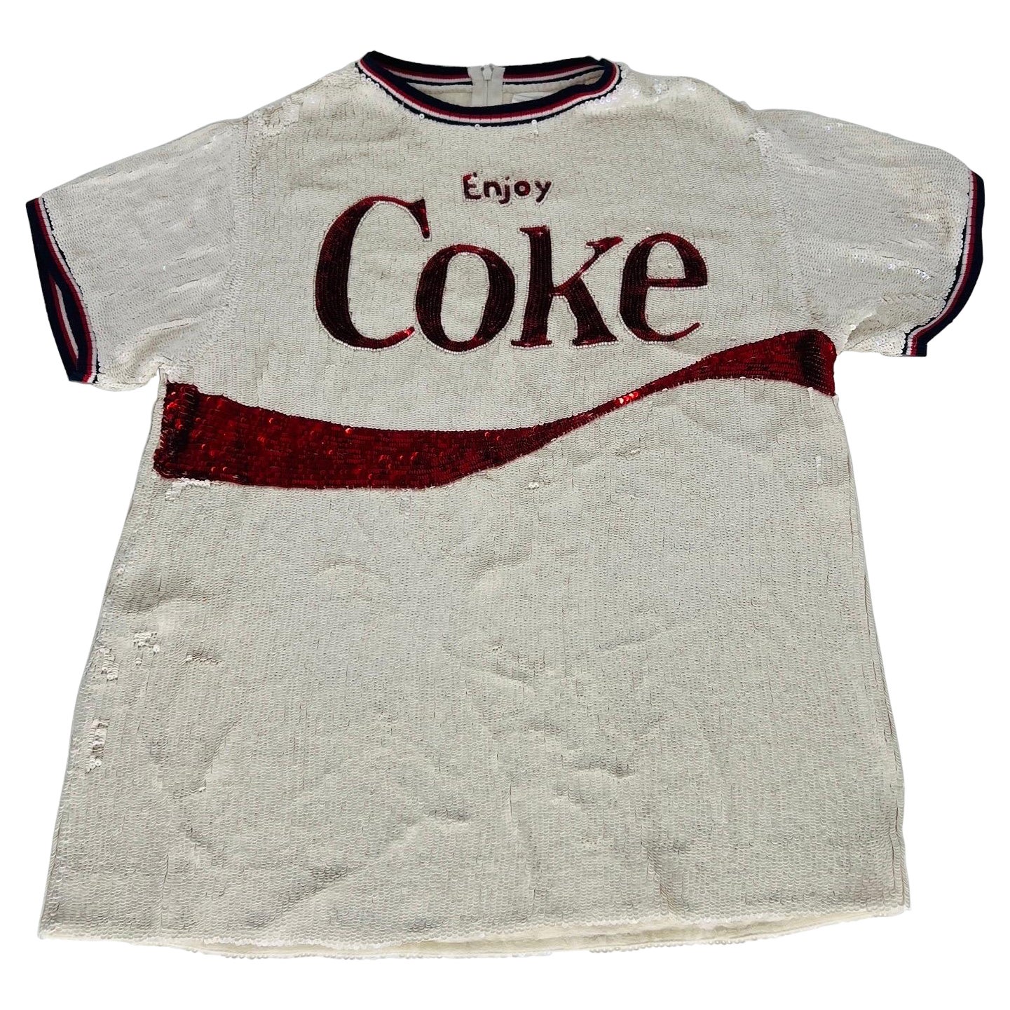 ASHISH Weißes & rotes COCA COLA SEQUIN Kurzarmhemd M