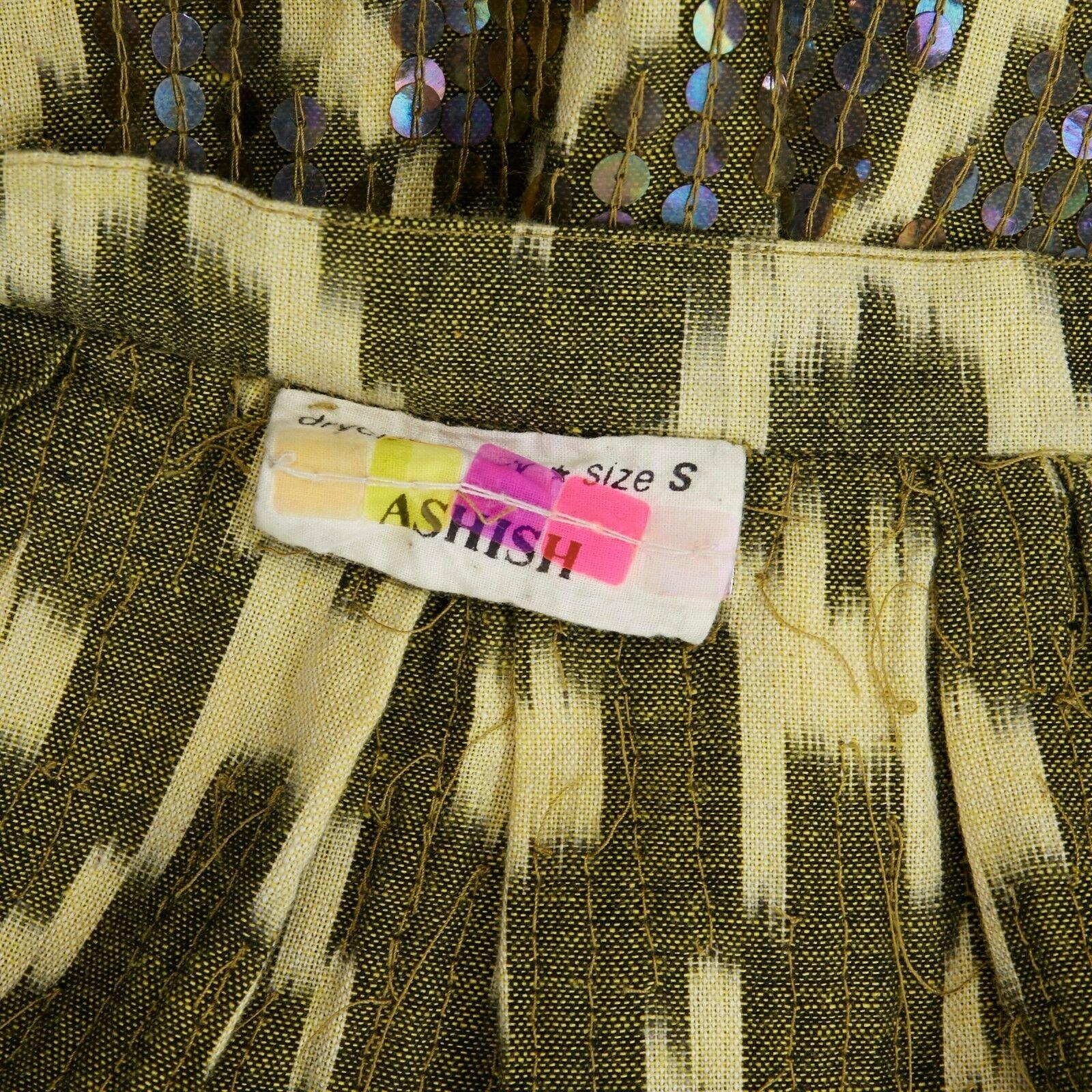 ASHISH yellow abstract leopard sport iridescent sequin embellished skirt S 2